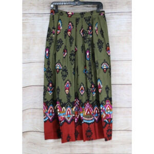 VINTAGE Blake by Devon Womens Size 14 Pleated Midi Skirt Olive Green Navajo